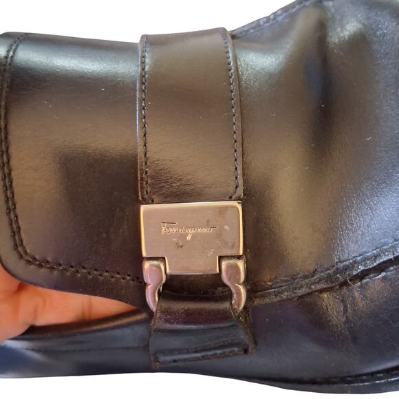 Salvatore Ferragamo Black 7VF 31375 Florence Leather Loafer Buckle Men Shoes-9D main image 8